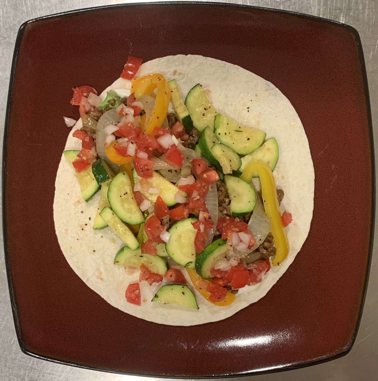 <a class="bx-tag" rel="tag" href="https://streetloc.com/view-channel-profile/whatsfordinner"><s>#</s><b>whatsfordinner</b></a> Low Carb Tortilla Burrito, with Ground Beef and Sautéed Zucchini, Onion and Bell Pepper, topped with homemade Pico de Gallo (tomato, onion, serrano pepper)
