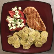 #whatsfordinner Grilled Chicken, Sautéed Zucchini, and Caprese.