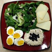 #whatsforlunch Chicken and Spinach Salad with Dried Blueberries, Boiled Eggs, and Smoked Cheddar