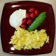 #whatsforbreakfast Butter Scrambled Eggs, Full Fat Cottage Cheese, Avocado, Cherub Tomatoes