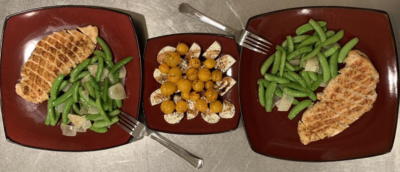 <a class="bx-tag" rel="tag" href="https://streetloc.com/view-channel-profile/whatsfordinner"><s>#</s><b>whatsfordinner</b></a> Grilled Chicken and Sautéed Sugar Snap Peas with Onion, and Caprese Salad