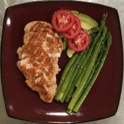 #whatsfordinner OptiGrill Grilled Chicken, Steamed and Butter Tossed Asparagus, with Avocado and Tomato