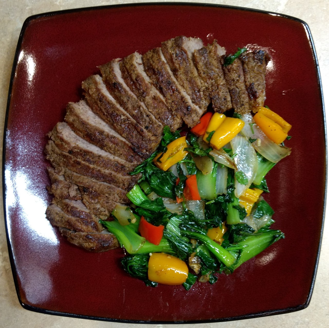 <a class="bx-tag" rel="tag" href="https://streetloc.com/view-channel-profile/whatsfordinner"><s>#</s><b>whatsfordinner</b></a> Grilled Steak and Sauteed Bok Choy, Onion, and Sweet Peppers