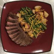 #whatsfordinner Iron Skillet Steak, Asparagus, and Red Potato sprinkled with Cheddar