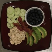 #whatsforlunch Chicken Salad, Cucumbers, Avocado, Bacon, and Blueberries