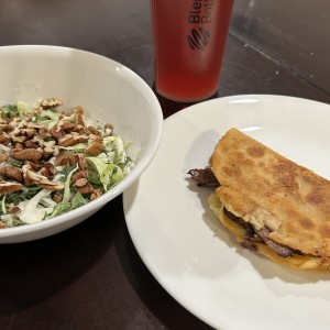 <a class="bx-tag" rel="tag" href="https://streetloc.com/view-channel-profile/whatsfordinner"><s>#</s><b>whatsfordinner</b></a> Butter Grilled Almond Flour Quesadilla with shaved Ribeye and Smoked Cheese, Sweet Kale Salad with Pecans