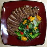 #whatsfordinner Grilled Steak and Sauteed Bok Choy, Onion, and Sweet Peppers