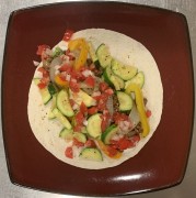 #whatsfordinner Low Carb Tortilla Burrito, with Ground Beef and Sautéed Zucchini, Onion and Bell Pepper, topped with homemade Pico de Gallo (tomato, onion, serrano pepper)