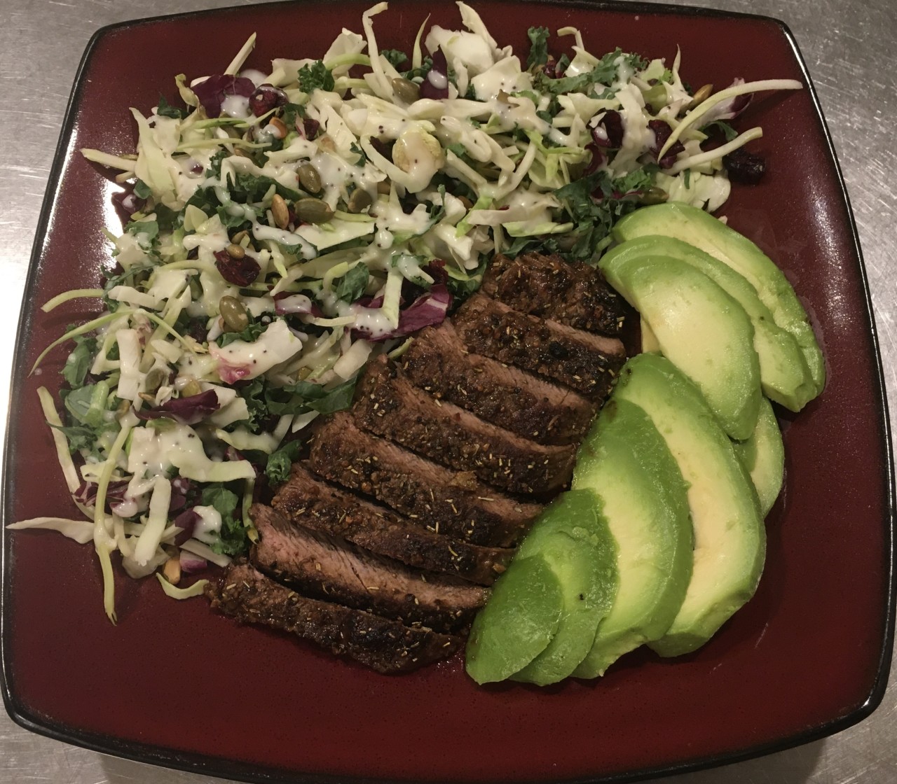 <a class="bx-tag" rel="tag" href="https://streetloc.com/view-channel-profile/whatsfordinner"><s>#</s><b>whatsfordinner</b></a> Iron Skillet “Grilled” Top Sirloin Cap Steak, Sweet Kale Chopped Salad (brand: “Eat Smart”), and Avocado